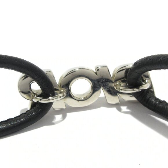 Auth DIOR/ChristianDior ITALIC Bracelet Silver Black Calf Leather Bracelet - Picture 4 of 6